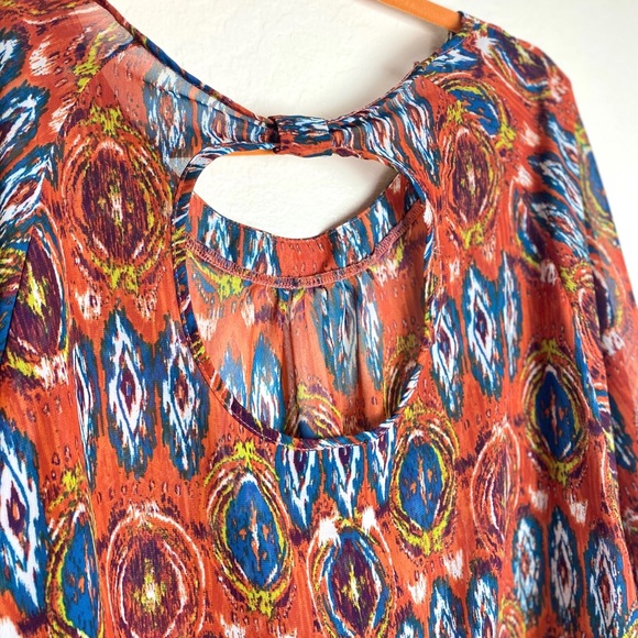 Colorful Sheer Cropped Blouse with Open Back - Picture 3 of 3